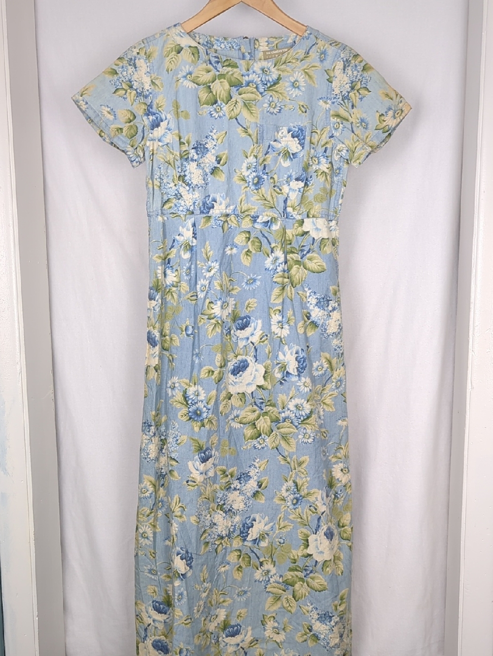 LIZ CLAIBORNE Vintage 90s Blue Cotton Floral Maxi Dress